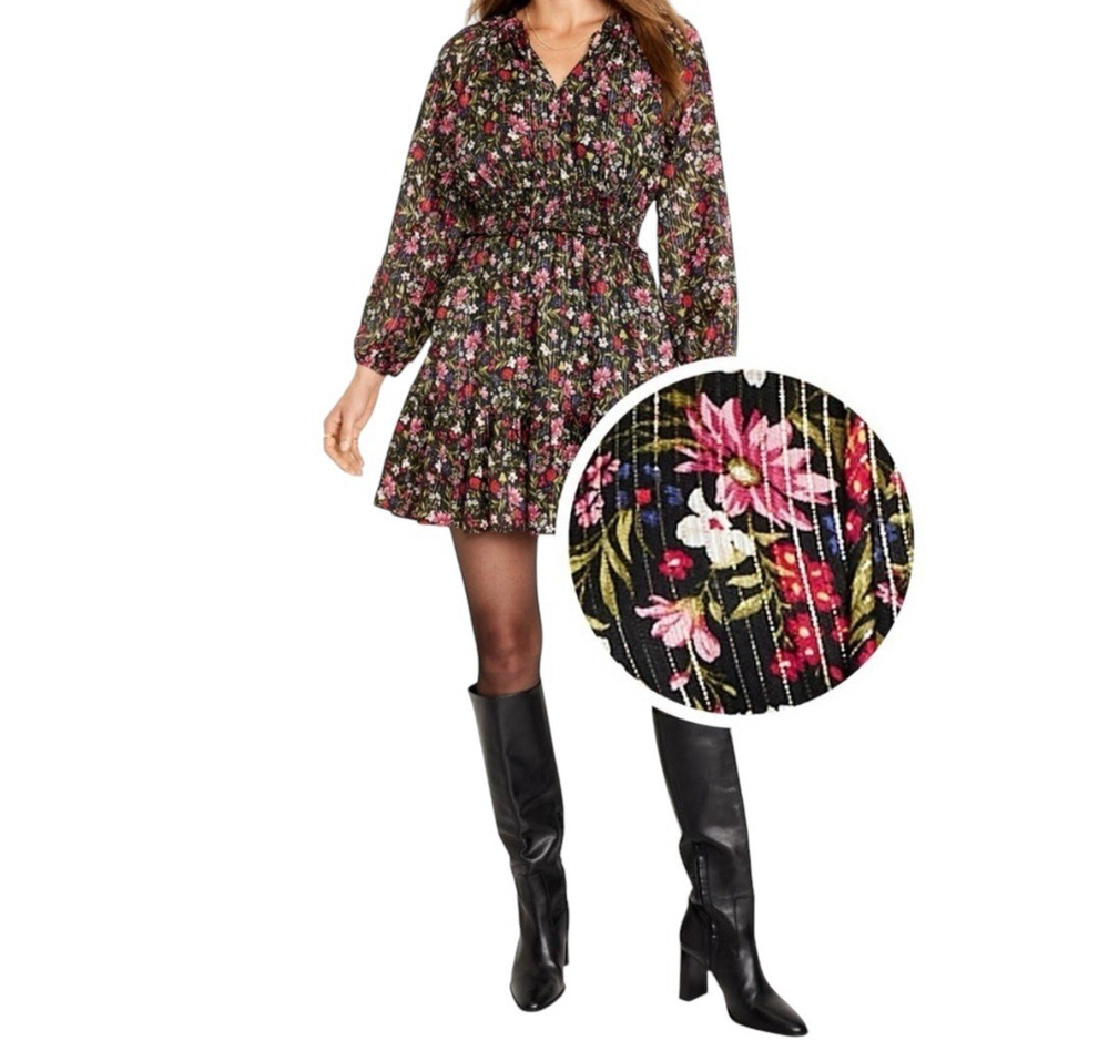 NWOT Old Navy Dress XXL Dark Floral Ruffle Tiered Peasant Metallic Waist Defined